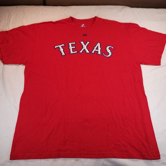 Texas Rangers Majestic Casual Graphic Baseball T Shirt Mens Size XL Red - Picture 2 of 9